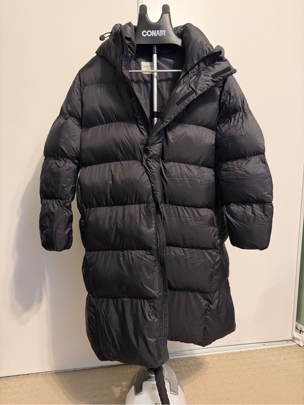 HALARA Black Long Puffer Coat with Hood